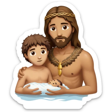 John the baptist in animal skins, baptizes Jesus who is 33 sticker
