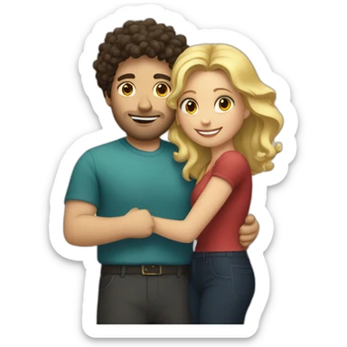 White man with dark curly hair hugging a blonde curvy woman sticker