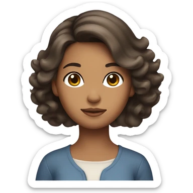 Brunette aisan girl with a blowout hairstyle, carrying a cat sticker