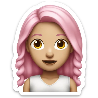 Girl with pink hair white skin working  sticker