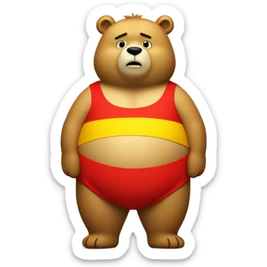 Yellow fat bear wearing a short red top with his tummy sticking out sticker