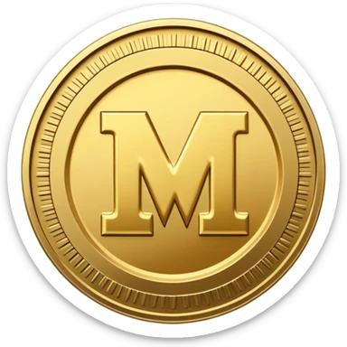A gold coin with "WM" at it's center  sticker