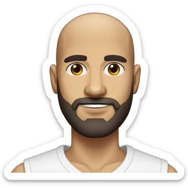  a shaved head, a dark beard, and bold facial features with intense brown eyes. His style is modern and fitted, with a Mediterranean touch, giving him a confident and authentic look. sticker
