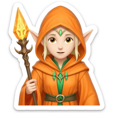 Mage elf with glowing orange staff sticker