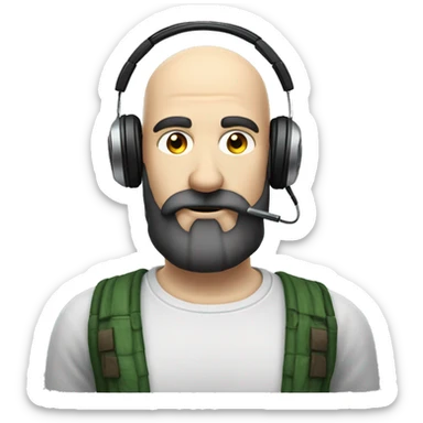 Bald white guy with short black beard and mustache wearing  gaming headphones and smoking a pipe sticker
