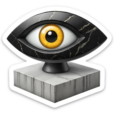 3D isometric icon, polished black marble eye on a concrete pedestal, minimalist brutalist style, cinematic lighting, black background. sticker