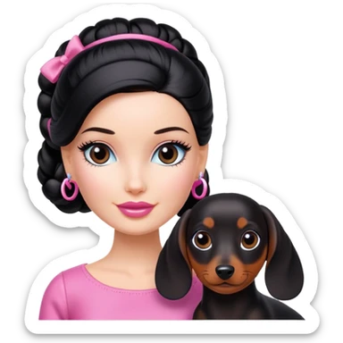 A beautiful barbie  girl with a black bun and a dachshund.
 sticker