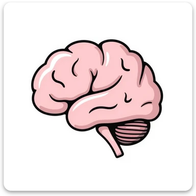 a pink brain, hand drawn doodle style sticker