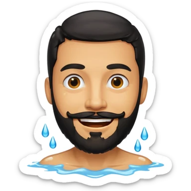 Smiling with black beard that is dripping wet sticker