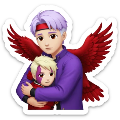 dabi with purple skin graft scars white hair hugging hawks blonde hair red wings sticker