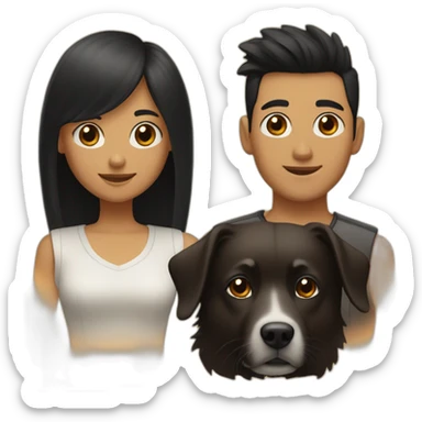 a Men Long black hair;a girl brown short hair; and black spitz dog sticker