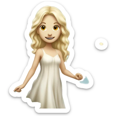 Blonde white fairy in a dress in a garden with mushrooms  sticker