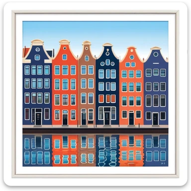 Cinematic Realistic Amsterdam Canal Houses Landmark Emoji, featuring narrow, gabled facades in vibrant colors reflecting on the calm canal waters. sticker