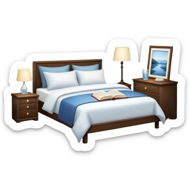 A dimly lit white bedroom. The bed is neatly made, and a glass of water sits beside a book on a cozy nightstand. Soft lighting signals a peaceful wind-down, representing the calm and control that comes from reclaiming your evenings. sticker
