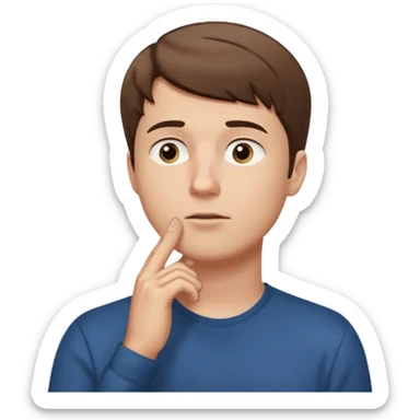 white guy looks up, stands sideways, puts hand to chin, thinks sticker