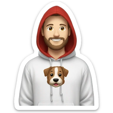 white dude smiling with a brown beard and short brown hair with a red hooded hoodie with "Posh" embroidered on the hoodie sticker