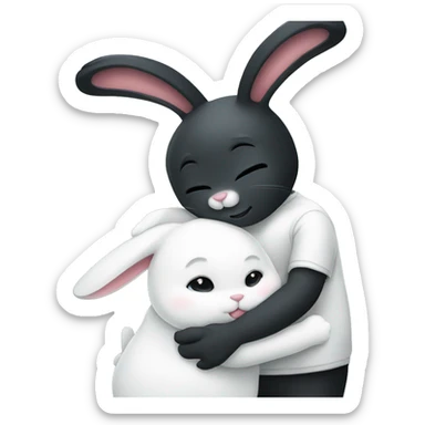 Black rabbit hugging white rabbit  sticker