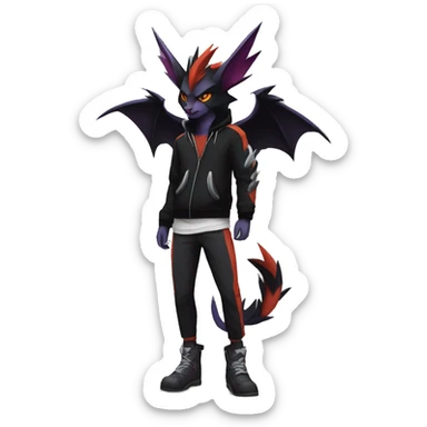 Cool Anthro Black Noivern-Absol-Litten-Pokémon with edgy stripes hoodie spiked collar punk Full Body sticker