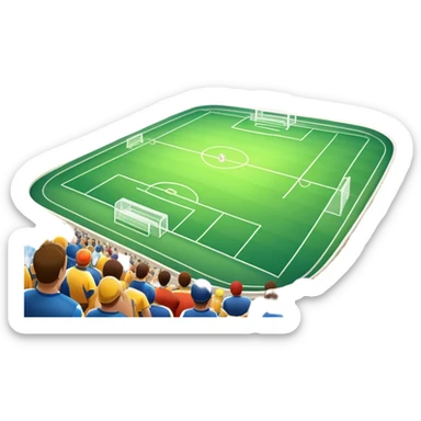 An icon featuring a large stadium with a football match in progress, players in action on the field, and a cheering crowd in the stands. Bright floodlights illuminate the pitch, creating an intense atmosphere of competition. The transparent background highlights the thrill of live sports events. sticker