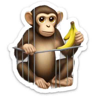 Monkey in a cage. Can't reach the banana.  4к sticker