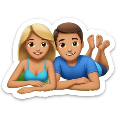 Couple looking at the stars while laying the the grass at night  sticker