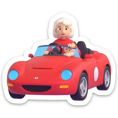 mother with white hair driving a red sports car sticker