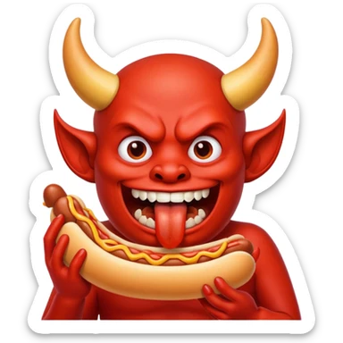 devil eating a hotdog sticker