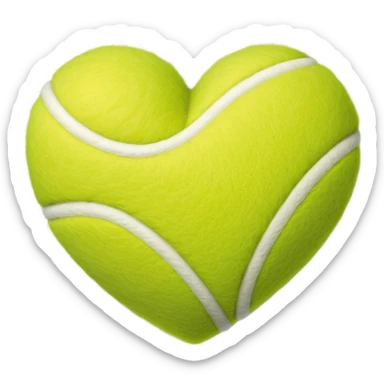 heart shape made of tennis ball material with the characteristic green fuzzy felt texture and white curved seam lines, clean polished iOS emoji style sticker