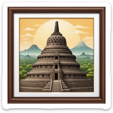 Cinematic Realistic Borobudur Landmark Emoji, showcasing the majestic ancient Buddhist temple rendered with intricate textures and serene, historic lighting. sticker