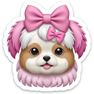 A black and white shitzu wearing a cute little pink hair bow sticker