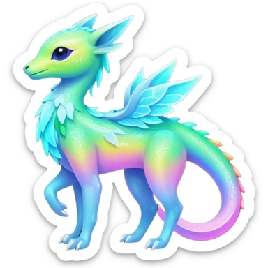 Shiny Exotic Colorful Neon-colored Ethereal Sparkly Amaura-Aurorus-Fakémon-hybrid-creature (full body)  sticker