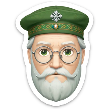 Dumbledore wear green scotland Tam o'shanter cap with decorative patterns, wear glasses, very long beard sticker