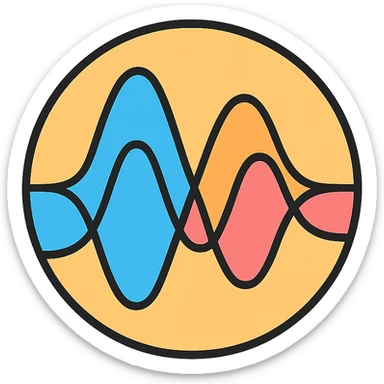 circular emblem with overlapping waveforms conveying echo, resonance, enduring sound, clean geometric style sticker