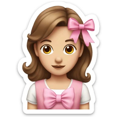 Girl with brown hair and pink bow sticker