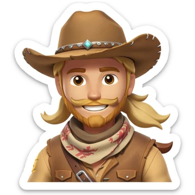 clash-of-clans-aesthetic_-cinematic-playful-cowboy-portrait-emoji, head-tilted with a roguish, cheeky grin and twinkling eyes, featuring a rugged, spirited build with a wide-brimmed cowboy hat and a weathered bandana on tan skin, riding a powerful galloping horse with dynamic flowing mane, reins gripped firmly in one hand and a lasso in the other, as dust swirls behind them in a vast desert landscape. sticker