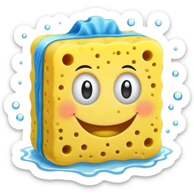 A happy yellow cleaning sponge with a smiling face sticker