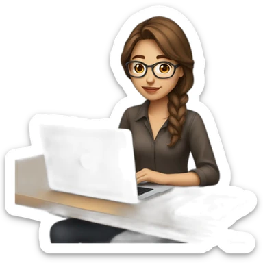Beautiful programmer girl with brown hair working with MacBook sticker