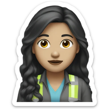 civil engineer woman black eyes white skin black long hair sticker