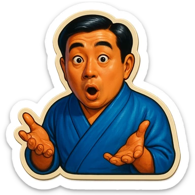 The same Japanese man in traditional kimono looks at the viewer with a surprised look, and his hands are empty sticker