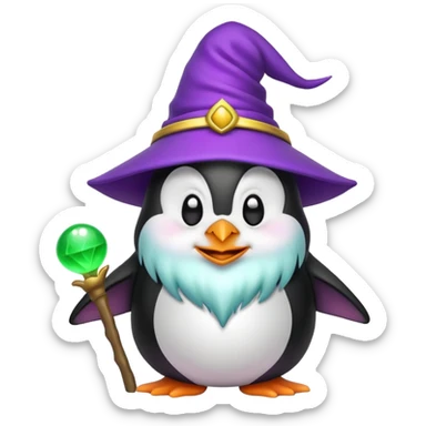 a troll emoji holding the wizard emoji upside down with a cute penguin watching sticker