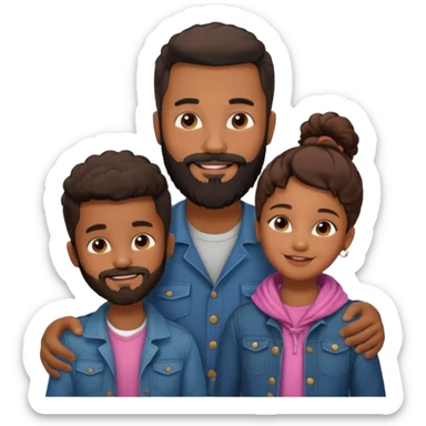 A loving black family of 4, with a father with a full beard, a son with a faint mustache and daughter, all dressed in urban chic clothing sticker