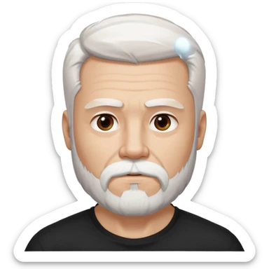 White haired muscled adult man with a black t-shirt. He has white beard and a long goatee. Dark brown eyes. Strong neck. Attractive. sticker
