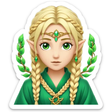 mystic elf, long golden braid, glowing runes on robe sticker