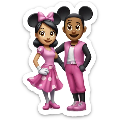 mickey and minnie mouse in pink outfits sticker
