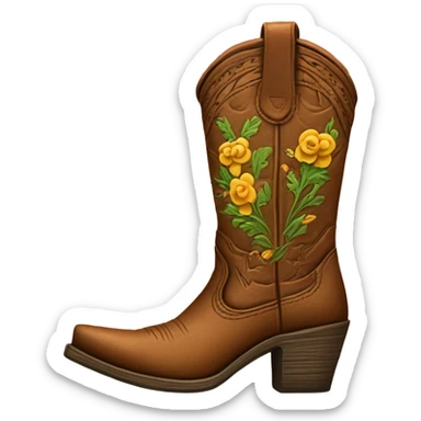 Realistic pair of isolated rleather wooden tooled flower pattern cowgirl boots. sticker