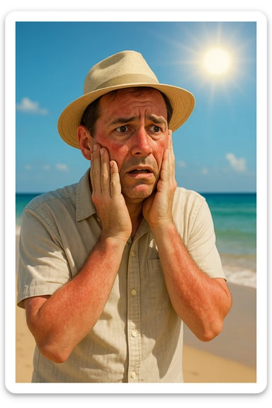 uomo a mare con paura delle ustioni, ed è un po' bruciato sticker