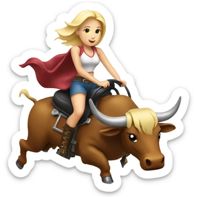 Blonde girl riding a mechanical bull sticker