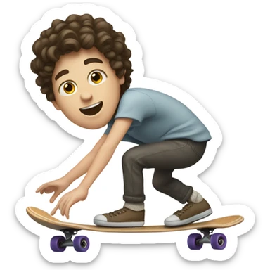Skateboarding brunette white pale boy riding a skate board sticker