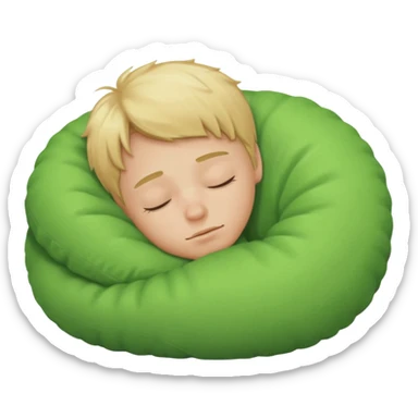 Blond boy sleeping with green pillow sticker