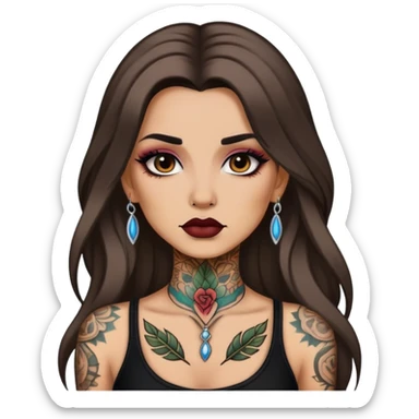 pretty neck tattoo long hair baddie with makeup sticker